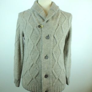 CLOSED ALPACA CABLE ARAN SHAWL TOGGLE Tan alpaca SWEATER M